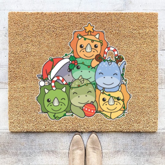 Dinosaur Christmas Tree Funny Animal Coir Doormats