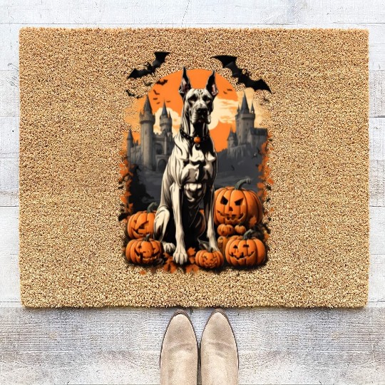 Bewitching Halloween Delight with Pumpkins and Bat Coir Doormats