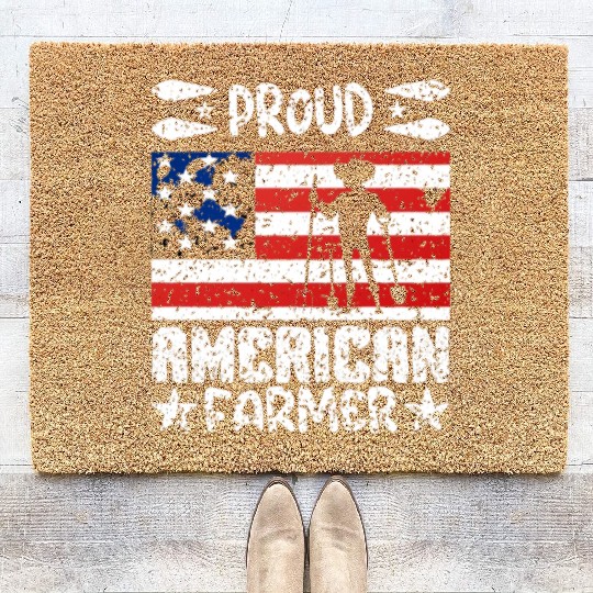 Proud american farmer quote Coir Doormats