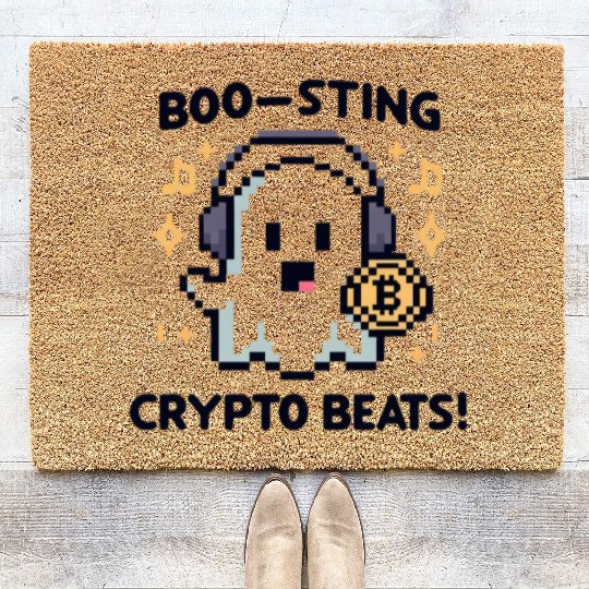 Quirky 8-Bit Ghost with Crypto Beats - Halloween Coir Doormats