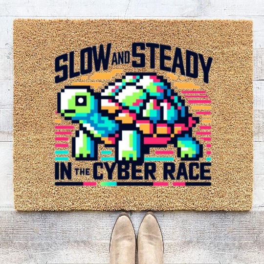 Cyber Turtle - Slow and Steady in 8-bit Color Coir Doormats