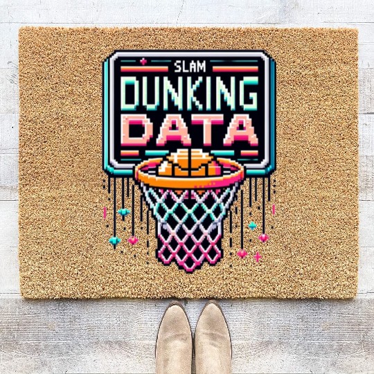 Slam Dunking Data - Retro 8-bit Basketball Hoop Coir Doormats
