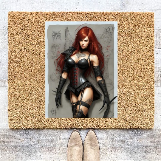 "Fierce Beauty: Redhead Warrior" Coir Doormats