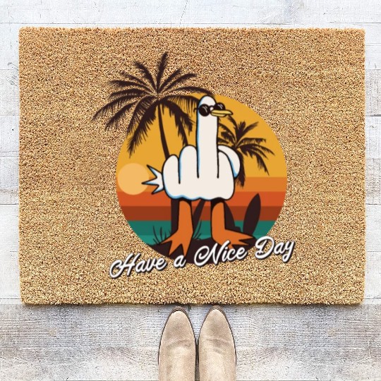 Funny Seagull Middle Finger - Have a Nice Day Coir Doormats