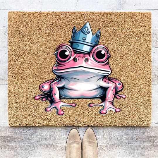 Cute pink frog with crown Coir Doormats