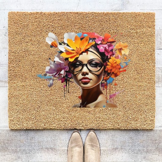 Beautiful girl flower on head. Coir Doormats