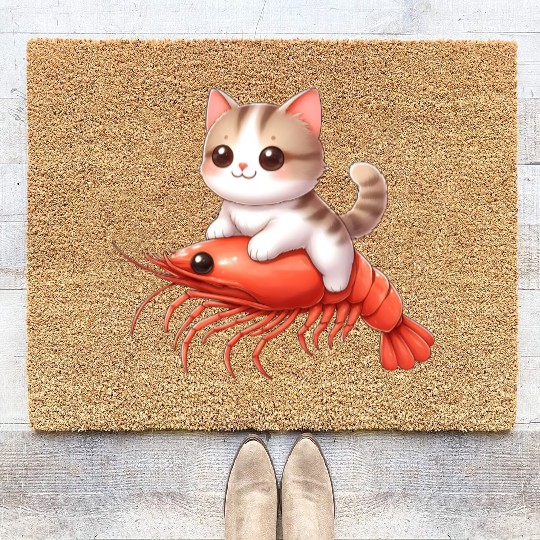 Cat rides on shrimp Coir Doormats