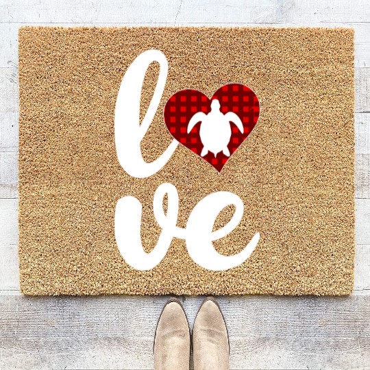 Sea Turtle Lover Buffalo Plaid Love Turtle Coir Doormats