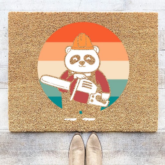 Panda Chainsaw Tree Worker Coir Doormats