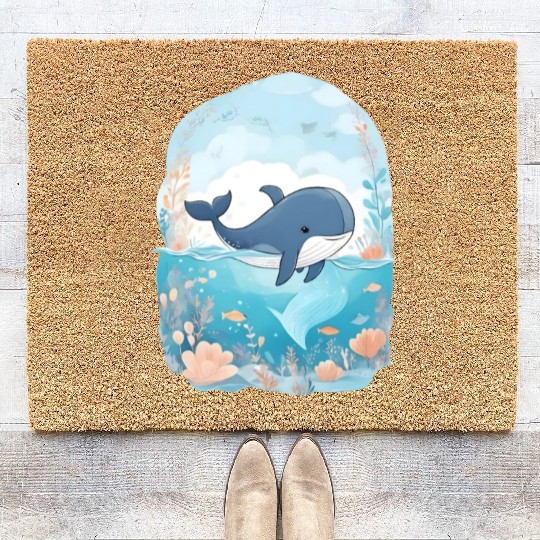 cute whale in cartoon fantasy Coir Doormats