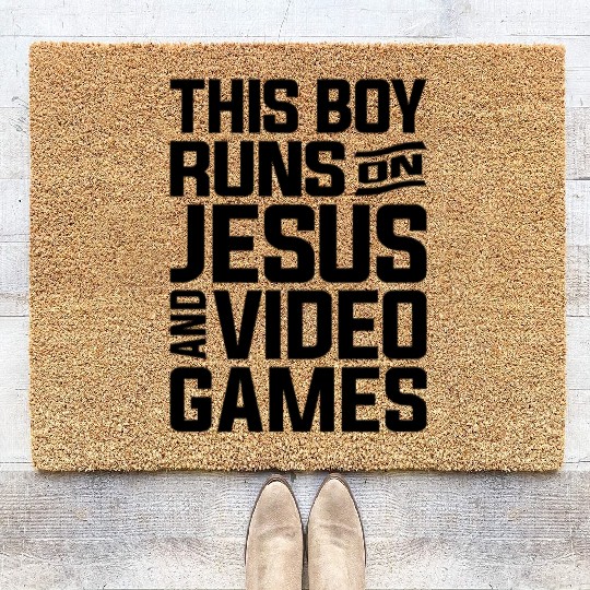 This Boy Runs on Jesus & Video Games Coir Doormats
