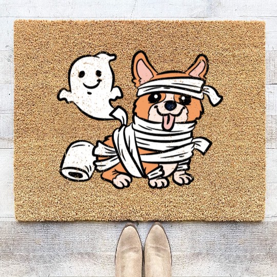 CORGI MUMMY HALLOWEEN Coir Doormats