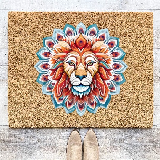 Lion Colored Mandala Art Coir Doormats