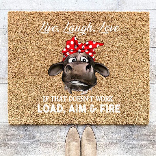 Live Laugh Love Cow Farmer Coir Doormats