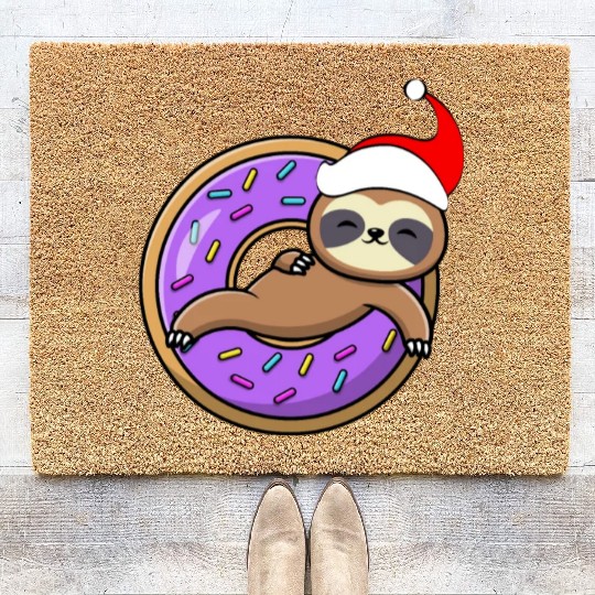 Sloth and Donut Christmas Coir Doormats