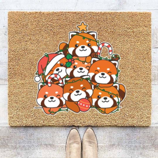 Red Panda Christmas Tree Funny Animal Coir Doormats