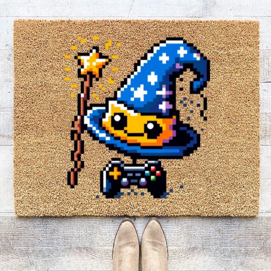Gamer Wizard 8-Bit Hat with Controller Wand Coir Doormats
