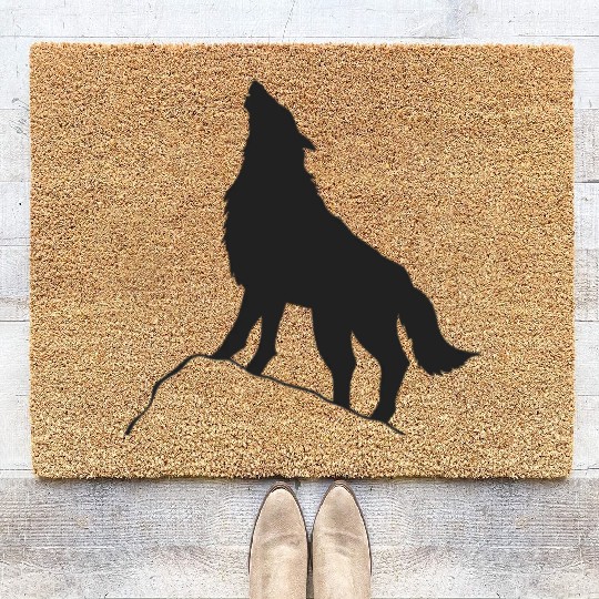 Howling Wolf Silhouette Coir Doormats