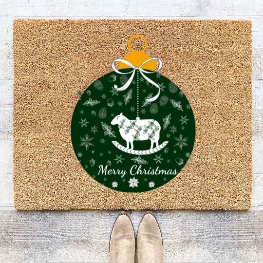Green Lamb Christmas Ornament Coir Doormats