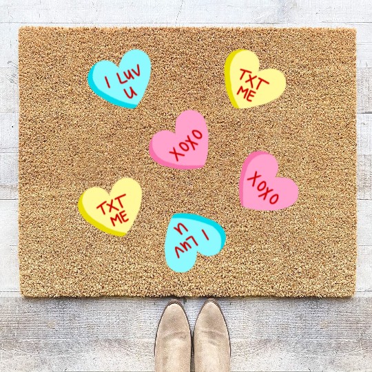 Sweet Candy Hearts Valentines Day Coir Doormats