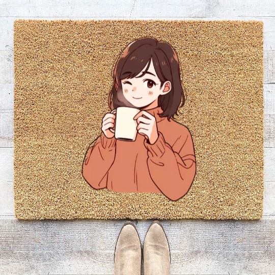 Girl Drinks Cute Coir Doormats