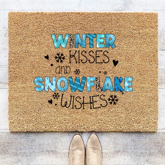 Winter kisses and snowflake wishes sublimation Coir Doormats