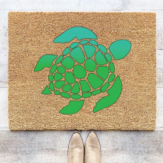 Green Sea Turtle Ocean Swimming Coir Doormats