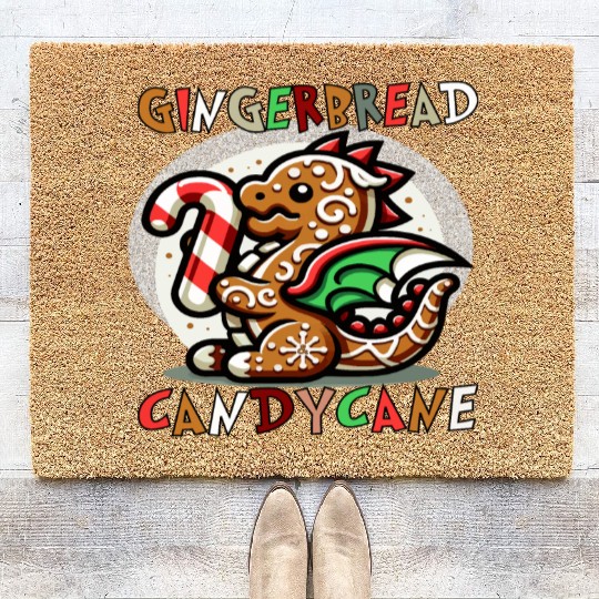 Gingerbread & Candy Cane - A Gingerbread Dragon Coir Doormats