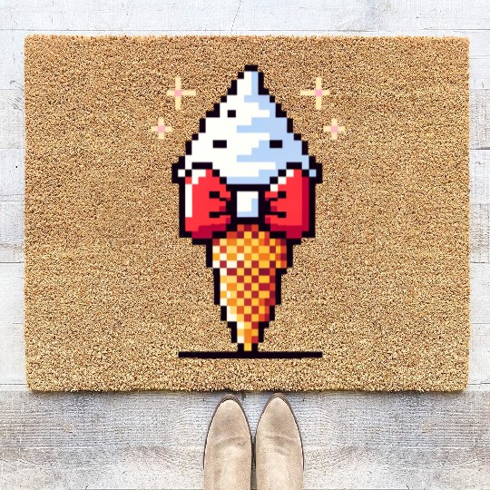 Whimsical 8-Bit Ice Cream: Retro Bow Tie Delight Coir Doormats