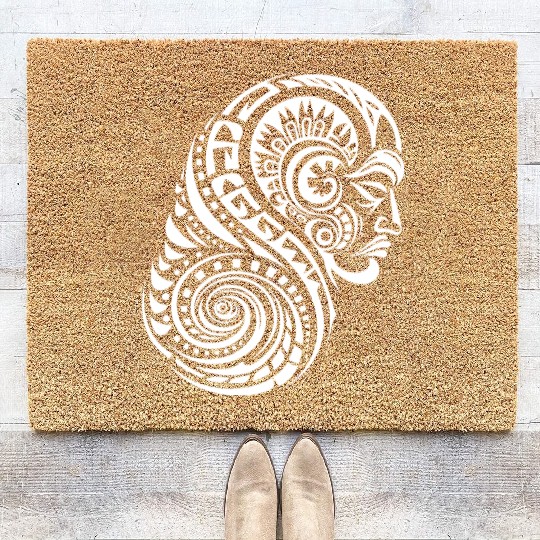 Authentic Maori Tattoo Artistry in white Coir Doormats