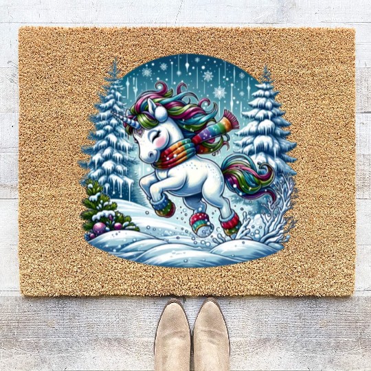Unicorn in a Winter Wonderland Coir Doormats
