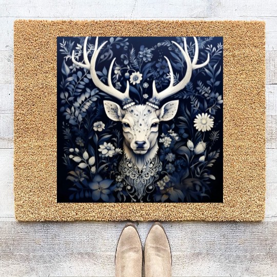 Enchanted Forest Deer Winter Bloom Coir Doormats
