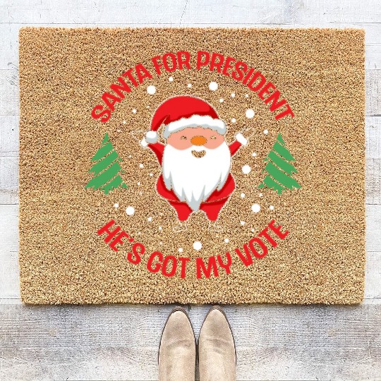 Santa For President Christmas Tree Voting Voter Coir Doormats