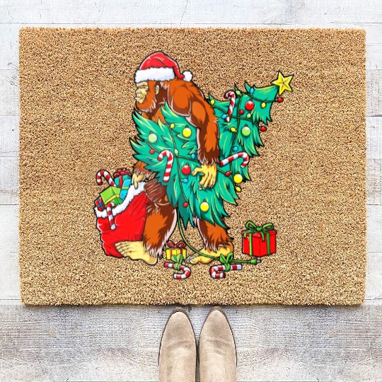 Bigfoot Christmas Sasquatch Squad Crew Tree Lights Coir Doormats