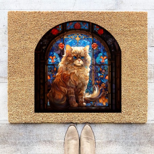 Persian cat in stained glass Coir Doormats