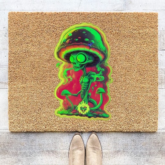 Psychedelic mushroom alien Coir Doormats
