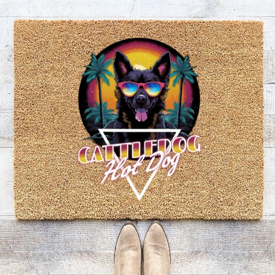 Retro Wave Cattledog Hot Dog Coir Doormats