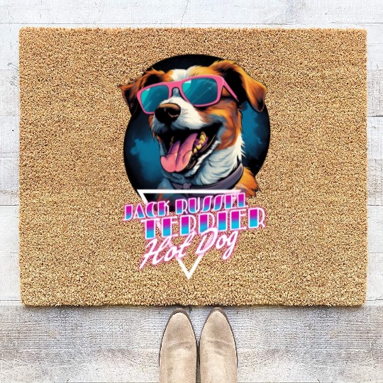 Retro Wave Jack Russel Terrier Hot Dog Coir Doormats