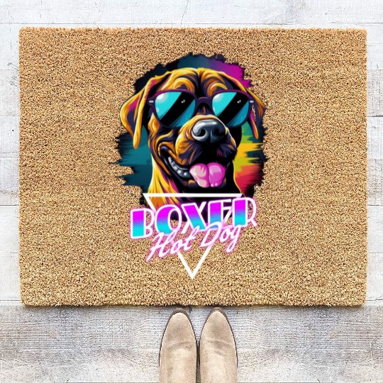 Retro Wave Boxer Hot Dog Coir Doormats