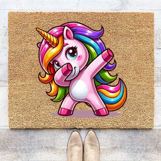 Dabbing Unicorn Dab Move Dancing Rainbow Unicorn Coir Doormats