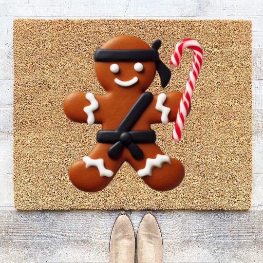 Funny Ninja Gingerbread Man Cookie Candy Cane Coir Doormats