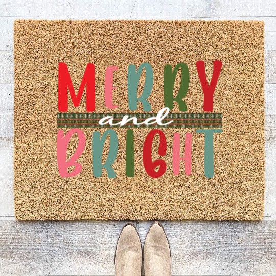 Womens Merry and Bright Christmas Tree Coir Doormats