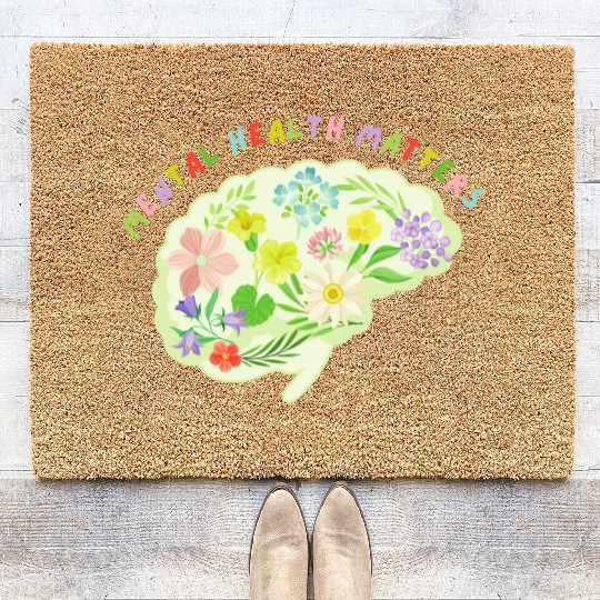 Mental Health Matters Floral Mind Nature Brain Coir Doormats