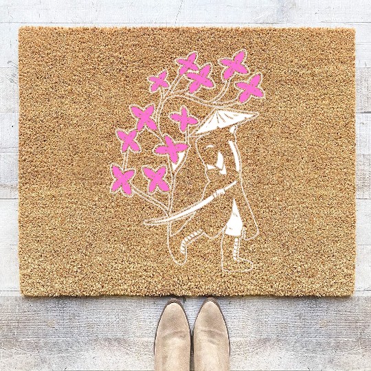 Samurai Sakura Tree Chinese Warrior Gift Coir Doormats
