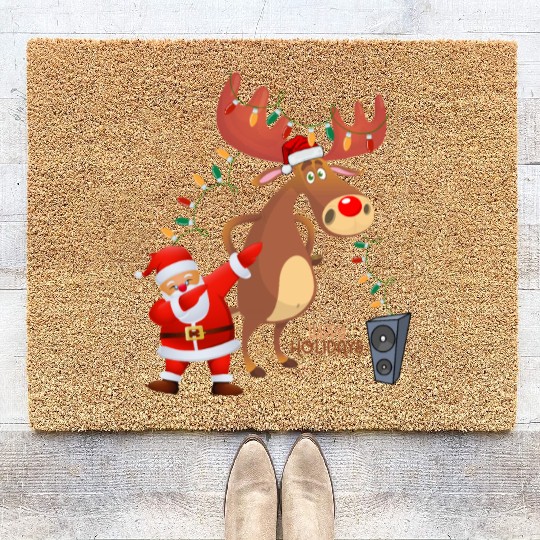 Christmas Lights Dabbing Santa Dancing Rudolph Coir Doormats
