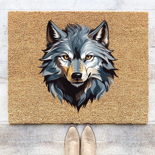 Majestic Wolf Face Illustration Coir Doormats