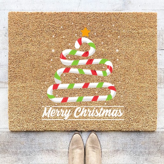 Candy Cane Tree Christmas Xmas Holidays Santa Hat Coir Doormats