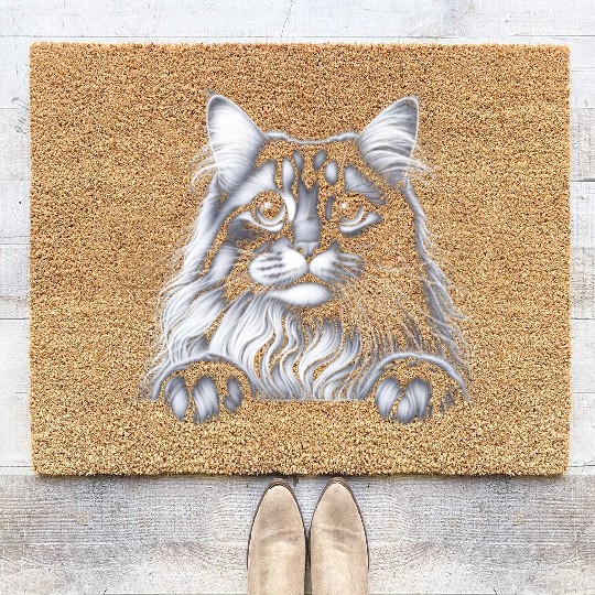 More Treats persian 2- Cute realistic cat drawing Coir Doormats