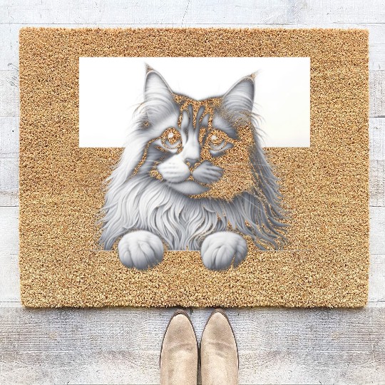 More Treats persian 1- Cute realistic cat drawing Coir Doormats