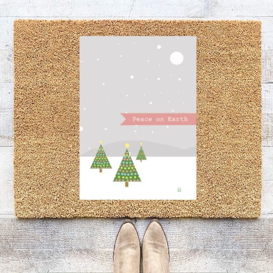 Peace On Earth Christmas Trees Falling Snow Winter Coir Doormats